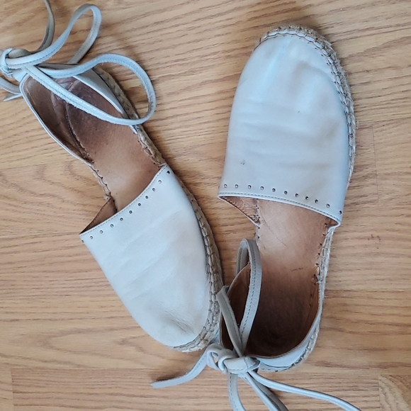 All Saints Light Gray Ankle Wrap Strap Leather Espadrilles Size 39/8 - Picture 5 of 5